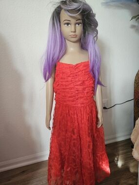 Jessica Red Ruffled Lace Formal Girls Dress
